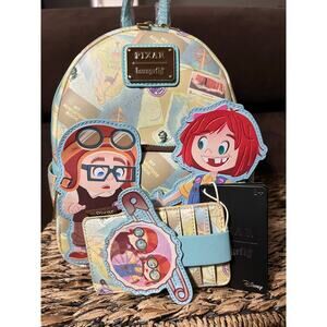 Loungefly Disney Pixar Up Young Carl & Ellie Adventure Mini Backpack Explorer..